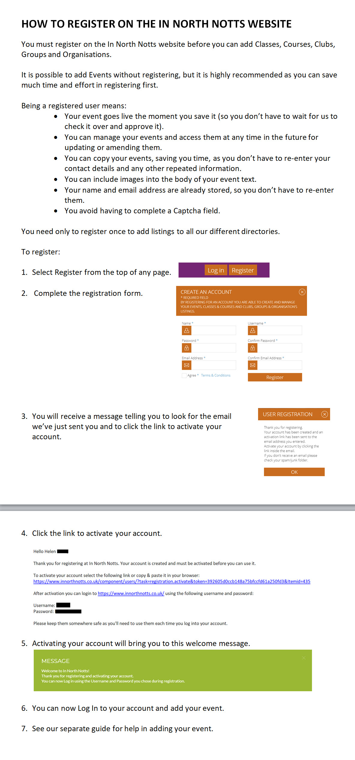 6.  How to Register on the 'In North Notts' Website
